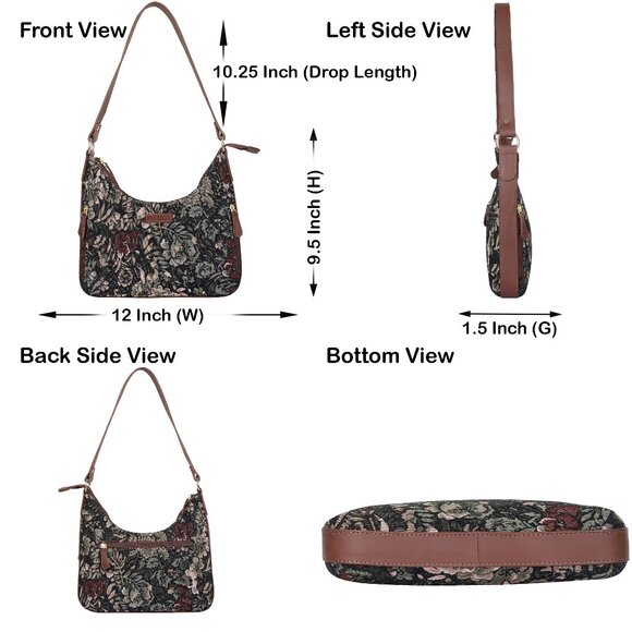 Vintage Pattern Tapestry Fabric Hobo Bag For Women | Shoulder Sling Bag - Picture 3 of 9